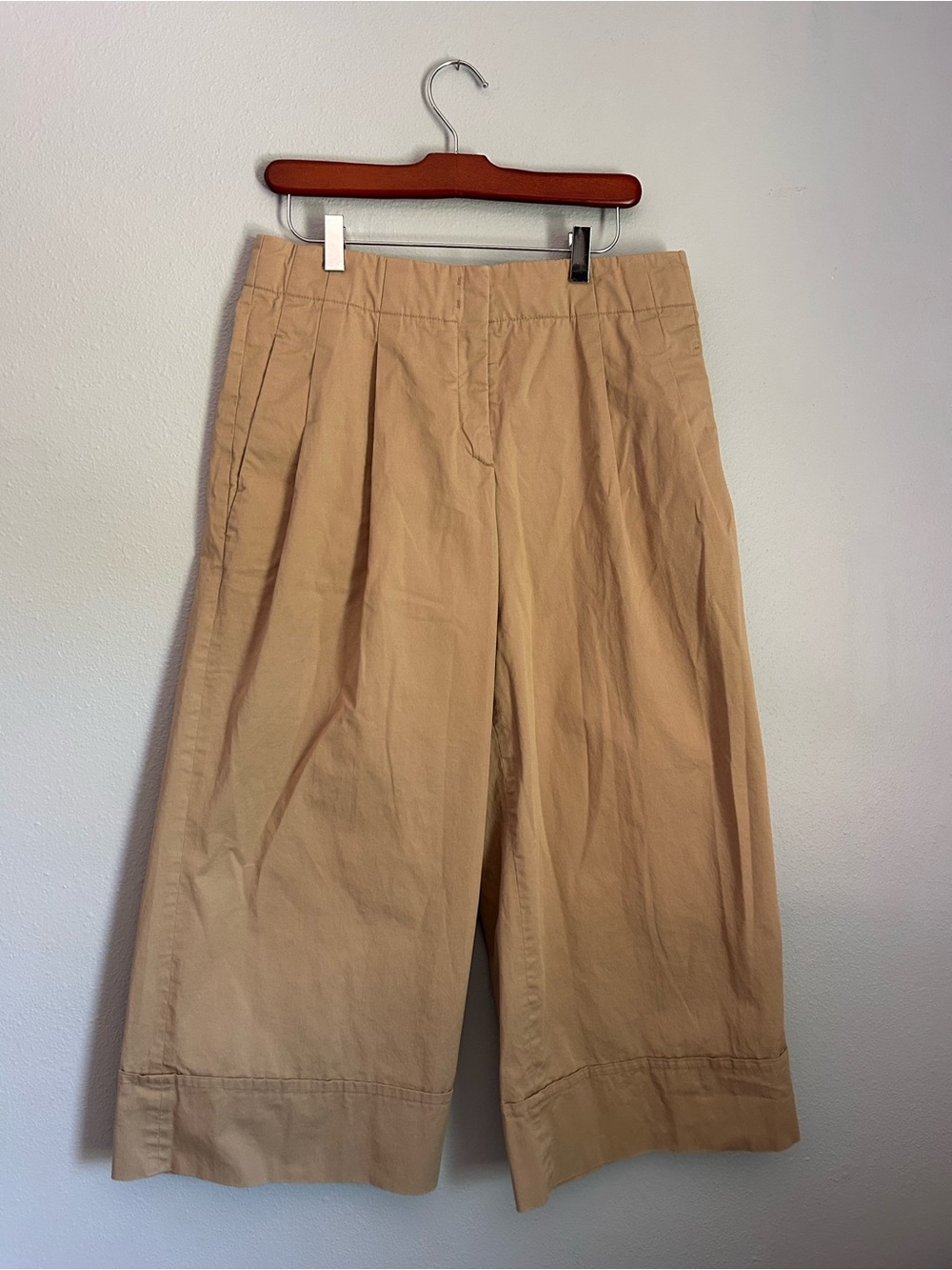 Odeeh Camel colored Wide-Leg Capris with Pleated Front